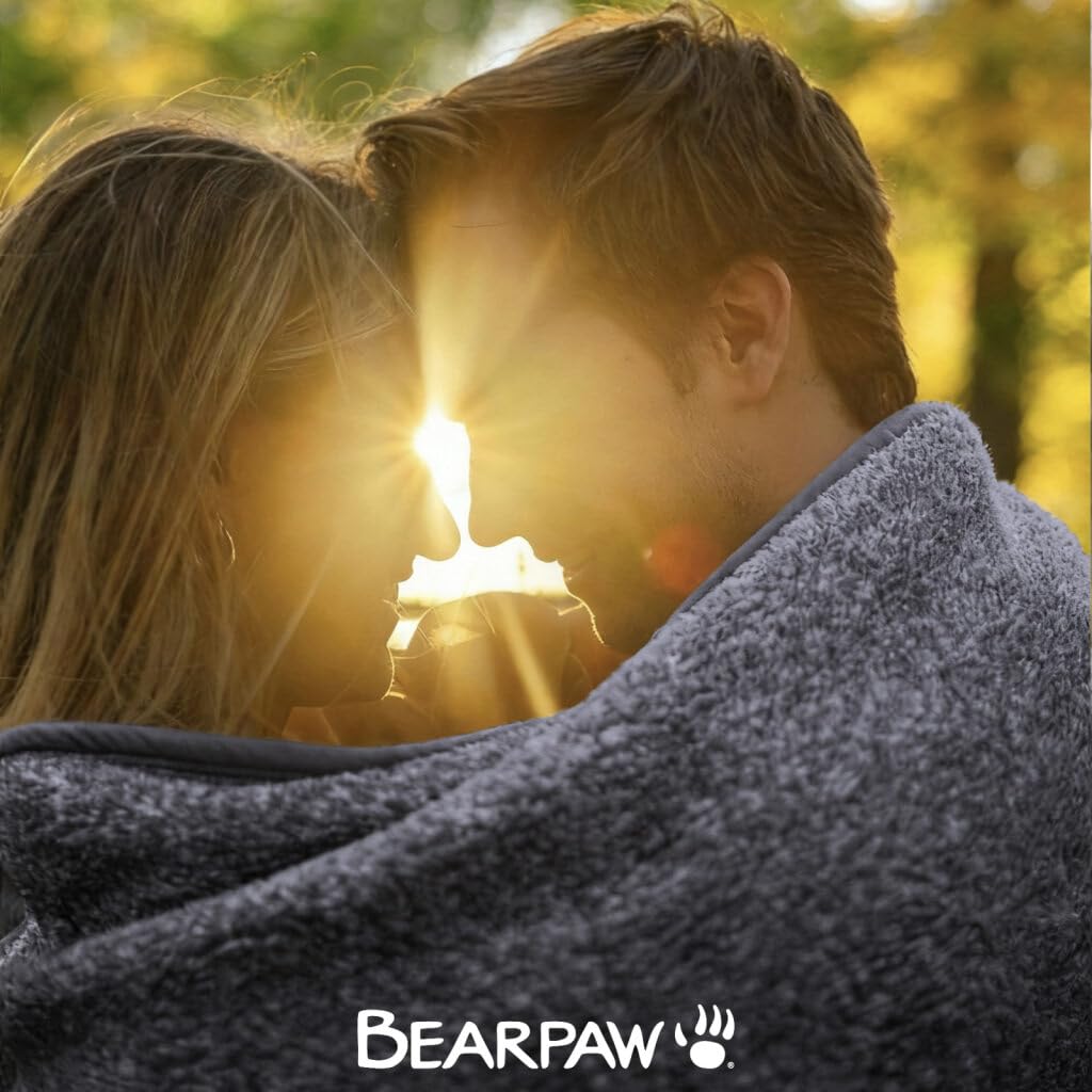 BEARPAW Sherpa Throw Blanket - Ultra Soft Plush Warm Reversible Fluffy Blanket for Bed Couch Sofa & Living Room Decor, House Decor, Room Decor Gifts for Women - 50"x70" (Gray, Throw - 50" x 70")