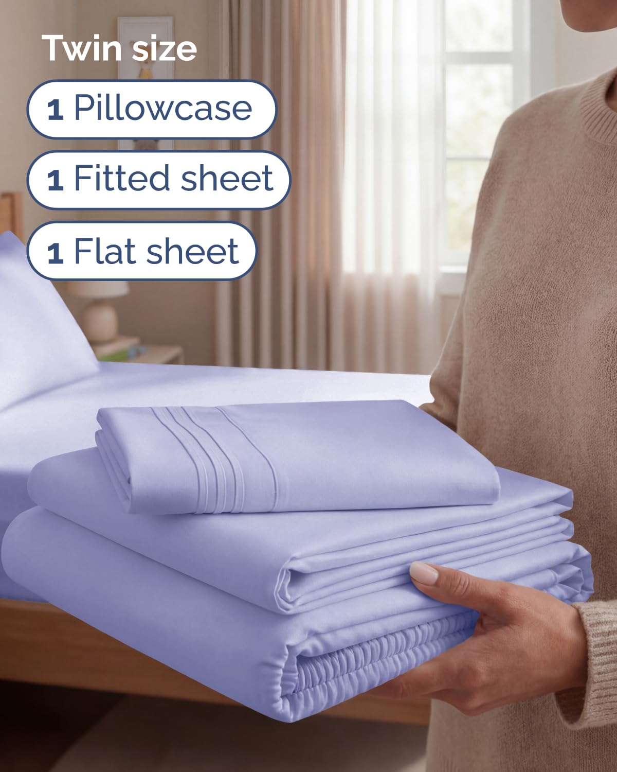 Twin Size 3 Piece Sheet Set - Comfy Breathable & Cooling Sheets - Hotel Luxury Bed Sheets for Women & Men - Deep Pockets, Easy-Fit, Extra Soft & Wrinkle Free Sheets - Lavender Oeko-Tex Bed Sheet Set