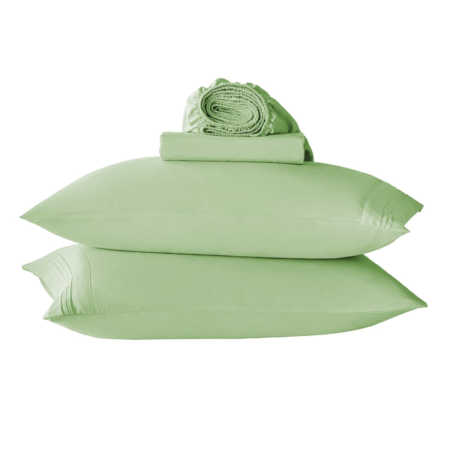Yibeizi Sage Green Sheet Set Full Size, Kids Bedsheets Microfiber Deep Pocket Cute Bed Sheet & Pillowcase Sets 4 Pieces