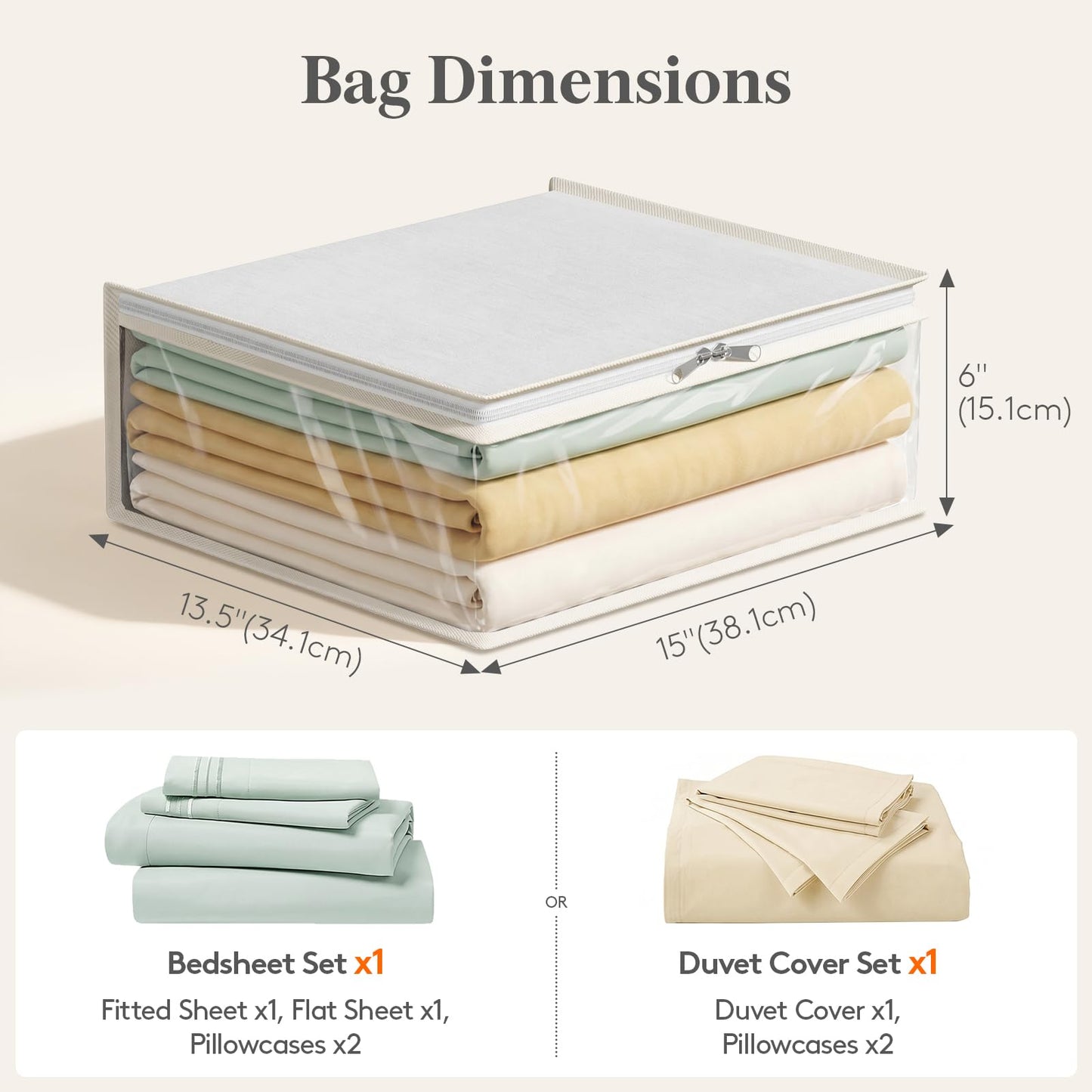 Lifewit 6 Pack Foldable Bed Sheets Set Organizers and Storage, Closet Organizer with Window and Zipper (Queen & King Size) Bedding Holder for Sheet Set, Duvet Covers, White