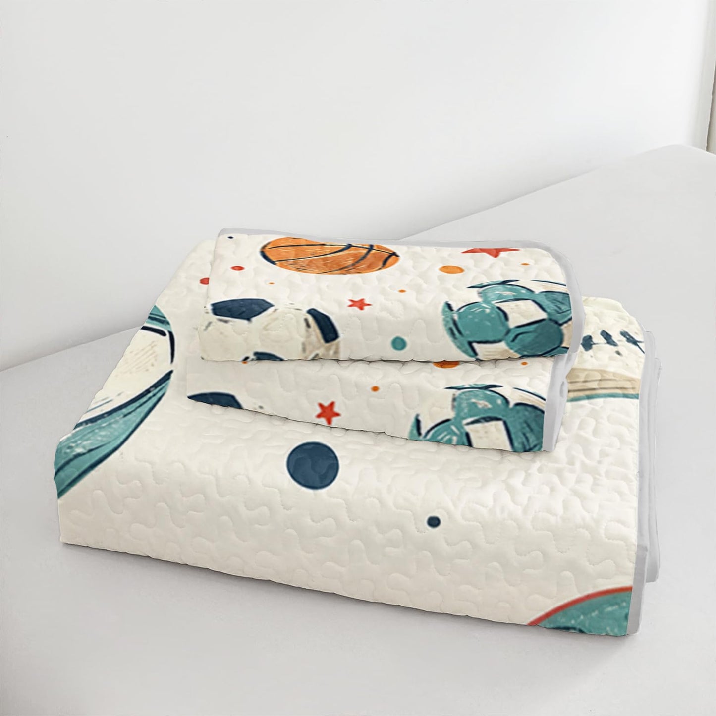 AILONEN Full Quilted Comforter 3-Piece Value Set, Sketchy Athletic Bedspread Coverlet with 2 Pillowcases, Breathable Football All-Star Bedding for Teens Boys Guest Apartment Indigo Stars