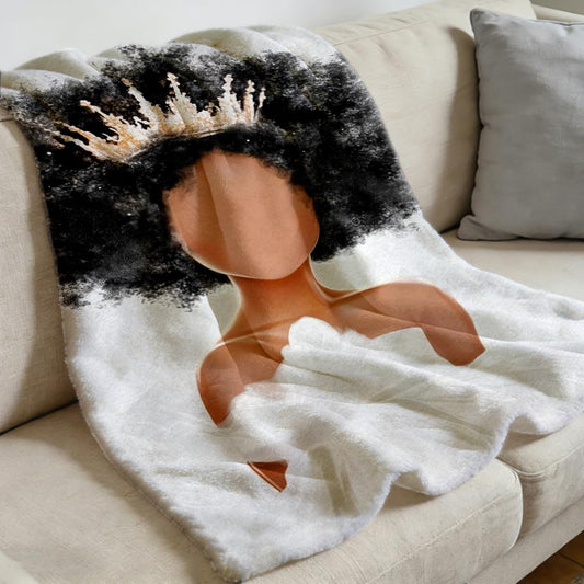 ZHOUSHUTONG Black Woman Crown Throw Blanket African Queen Flannel Blankets Golden Crown Plush Throw Black Girl Empowering Print Throws for Living Room Bedroom Lounging Home Decor 49"x59"