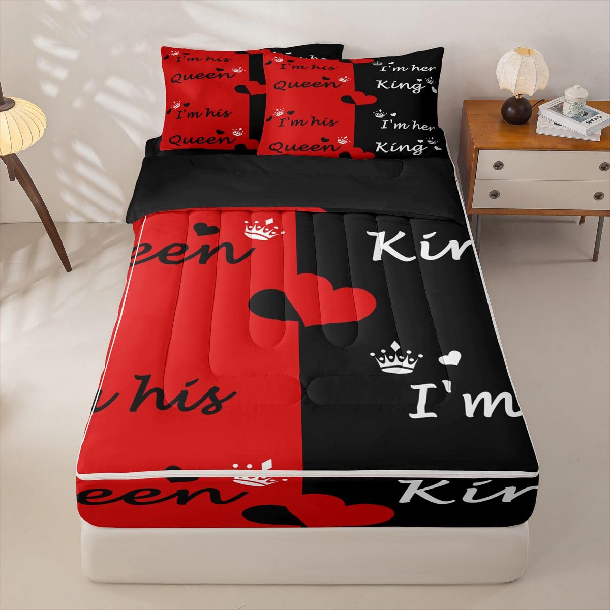 Erosebridal Crown Zippered Bedding Set Twin Romantic Comforter Set Queen King Bed in a Bag Couple Gifts Zipper Quilt Fitted Sheet,2 Pillowcases