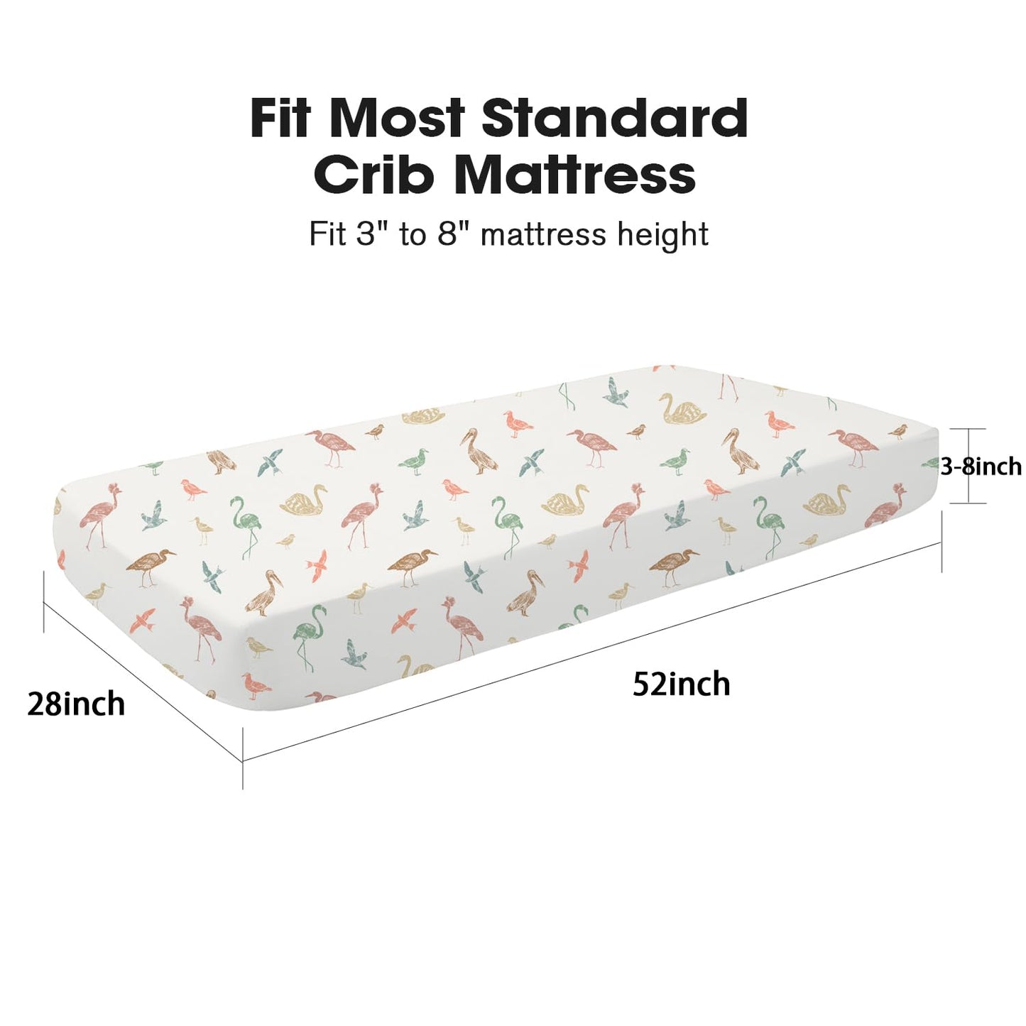 Little Grape Land Crib Sheets for Boys and Girls, 2pk Baby Crib Fitted Sheet for Standard Size Crib and Toddler Mattress, Super Soft Baby Sheet, Wetland Birds