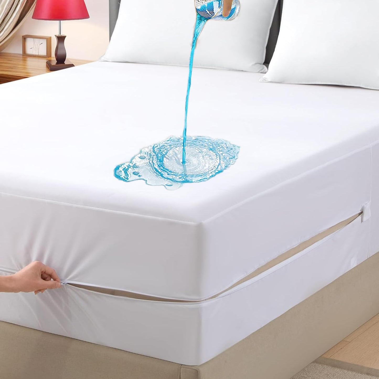 Parkdeny Twin XL Waterproof Mattress Encasement, Zippered Dorm Mattress Protector, Breathable Microfiber Bed Cover, Noiseless Liquid Proof Six Sided Shield Fits 5 to 13 Inch Deep Mattress, White