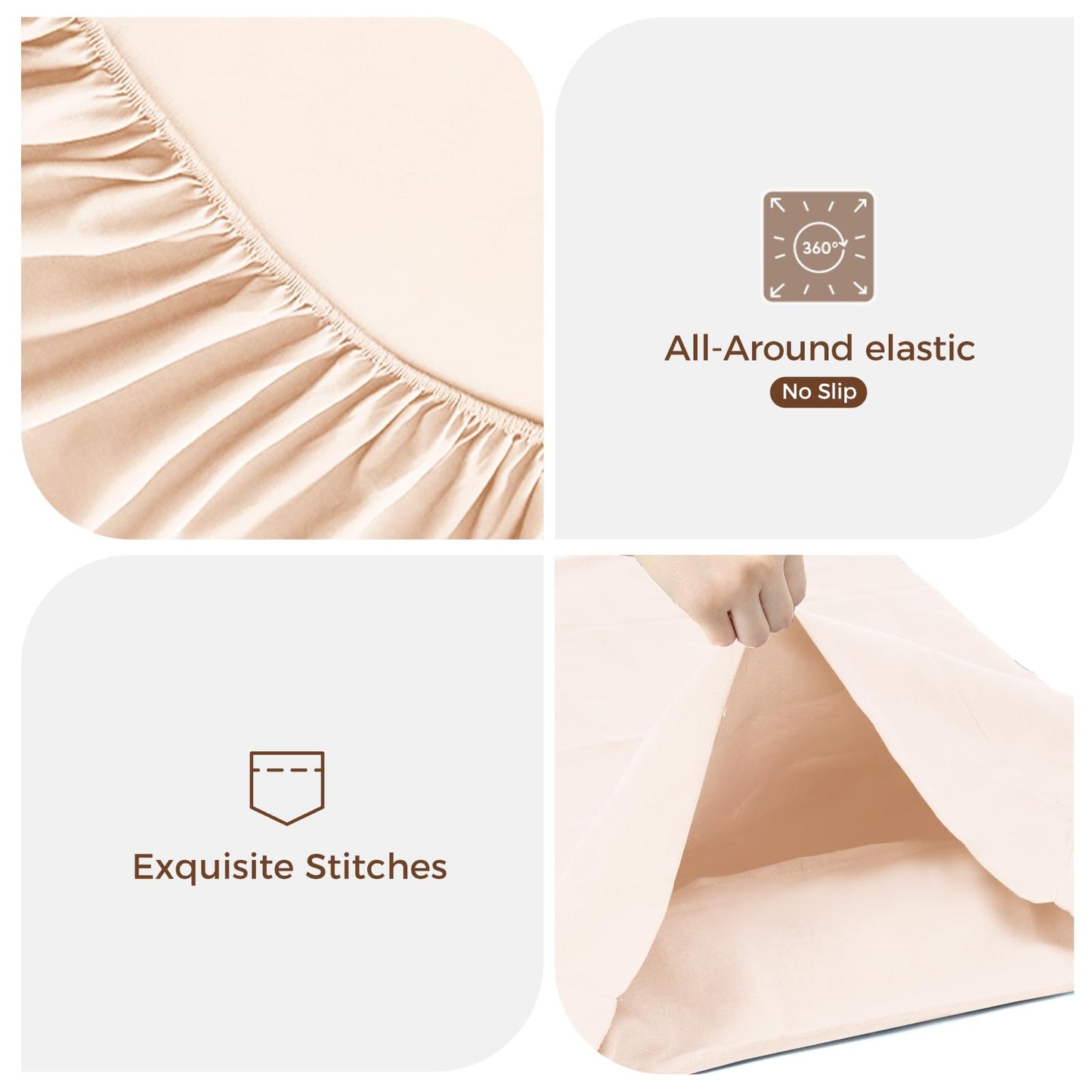 Tokokimo Hotel Collection Full Sheet Set - 4-Piece Ultra-Soft Microfiber, Extra Deep Pocket, Full Size Fitted Sheet with Double Side Pockets, Cooling & Breathable, Wrinkle & Fade Resistant, Beige