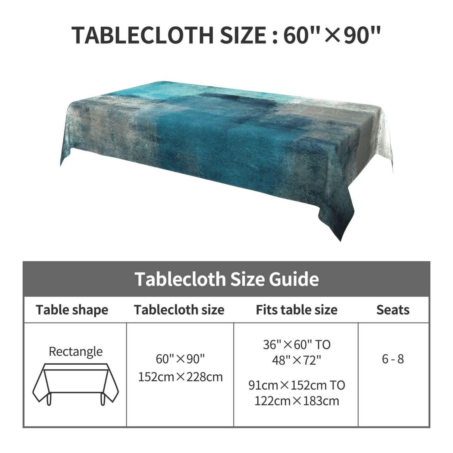 mutakin Teal Grey Tablecloth Turquoise Rectangle Table Cloth Washable Table Cover for Decoration Kitchen Dining Room 60x90 Inch