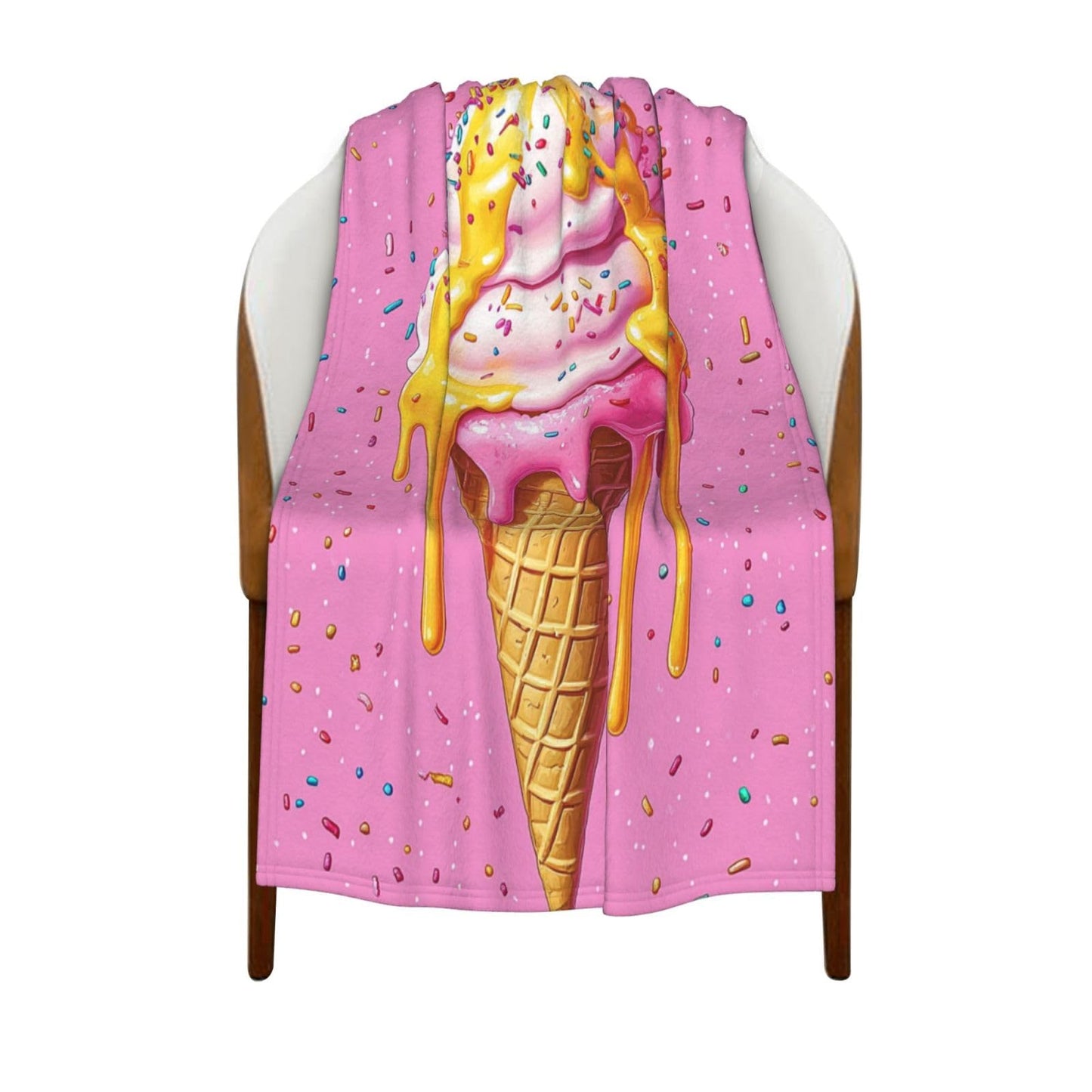 CDSASHCA Flannel Fleece Blanket,Dessert Dreams,Colorful Ice Cream Pattern, Cozy for Sweet Tooth Lovers, Machine-Washable, Cheerful Kitchen Accessory,Light and Warm,Gifts for Classmate 30X40 inch