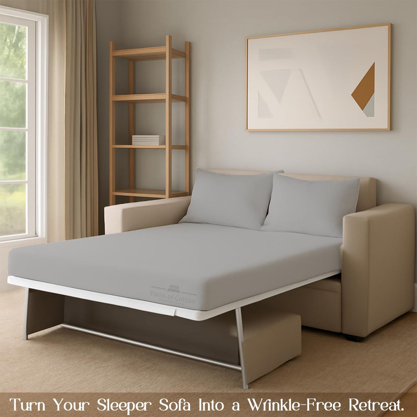 Sleeper Sofa Bed Sheet, 100% Cotton 400 Thread Count, 4 Piece Set, Deep Pocket Fitted Sheet, Soft Wrinkle Free & Breathable, Luxury Hotel Quality, Fits Up to 6 Inch Mattress (Full, Silver Grey)