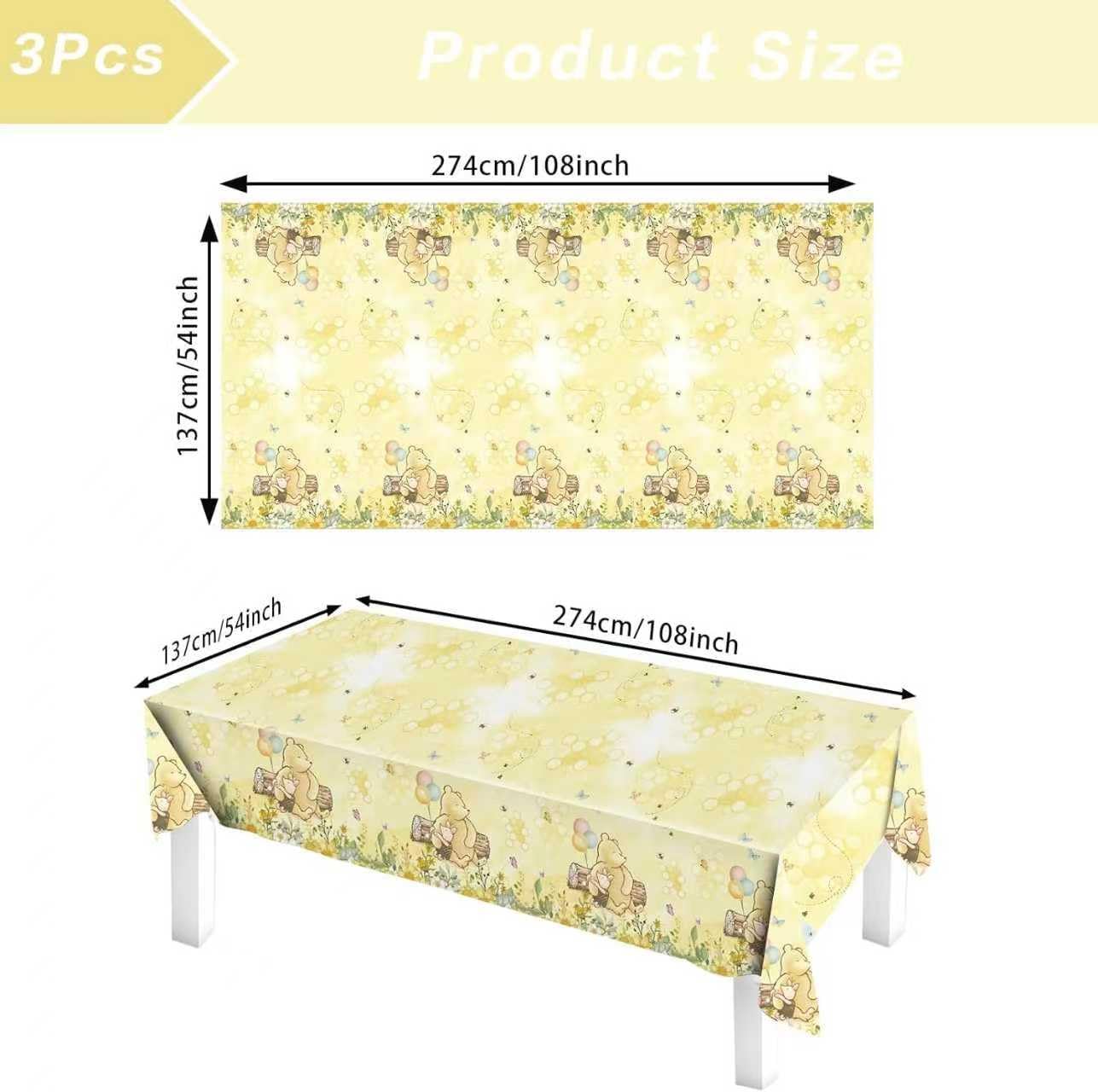WISSLERMER 3pcs Party Tablecloth Bear Baby Shower Tablecloths Classic Bear Disposable Thickened Plastic Table Cover for Kids 1st 2rd Baby Party Supplies 54x108Inches