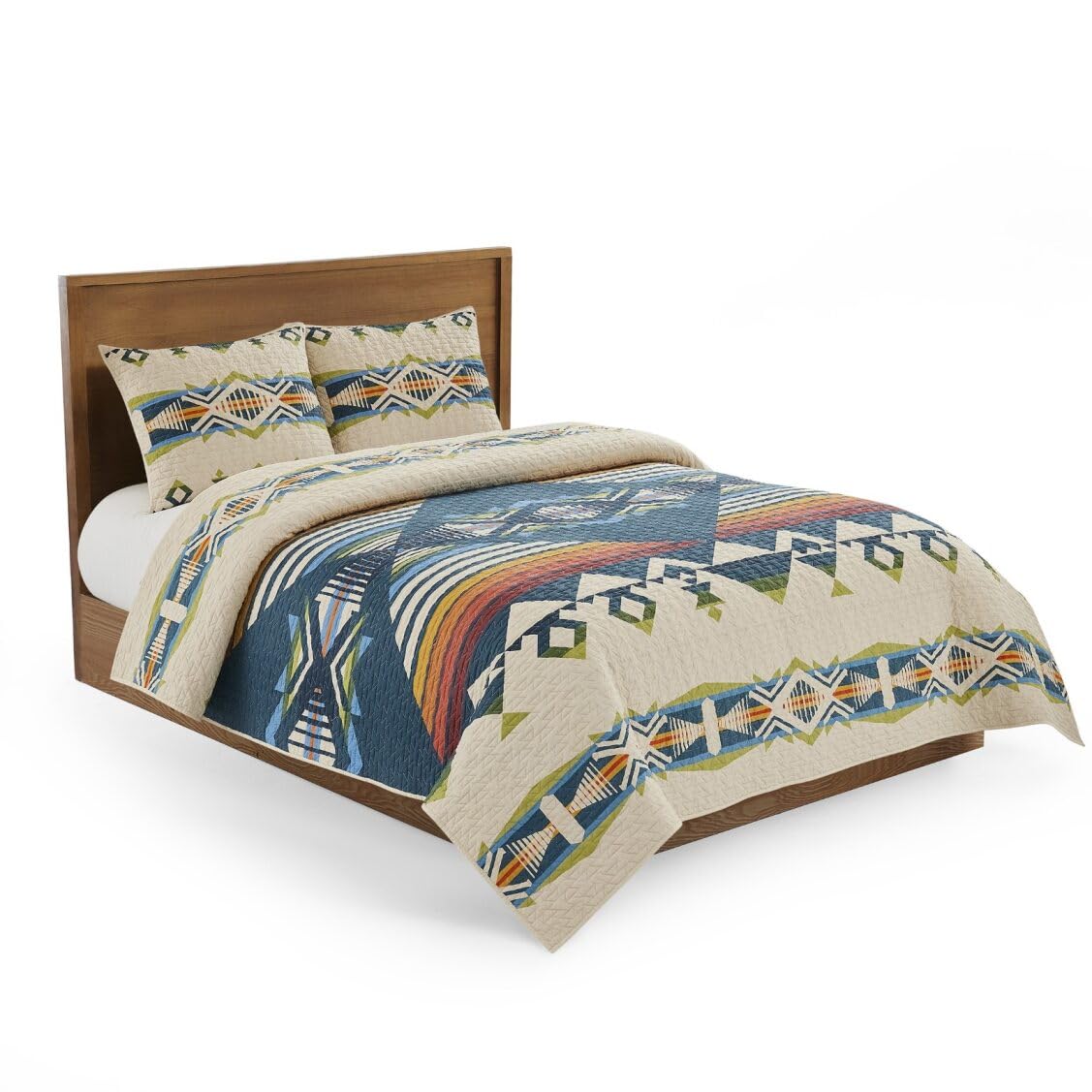 Pendleton Quilt Set – 100% Cotton 3 Piece Quilt Set with Shams, Soft Lightweight Bedding for Queen/King Size Bed, Tan Comforter Alternative, King/Queen Bedding Set (Creekside) (King)