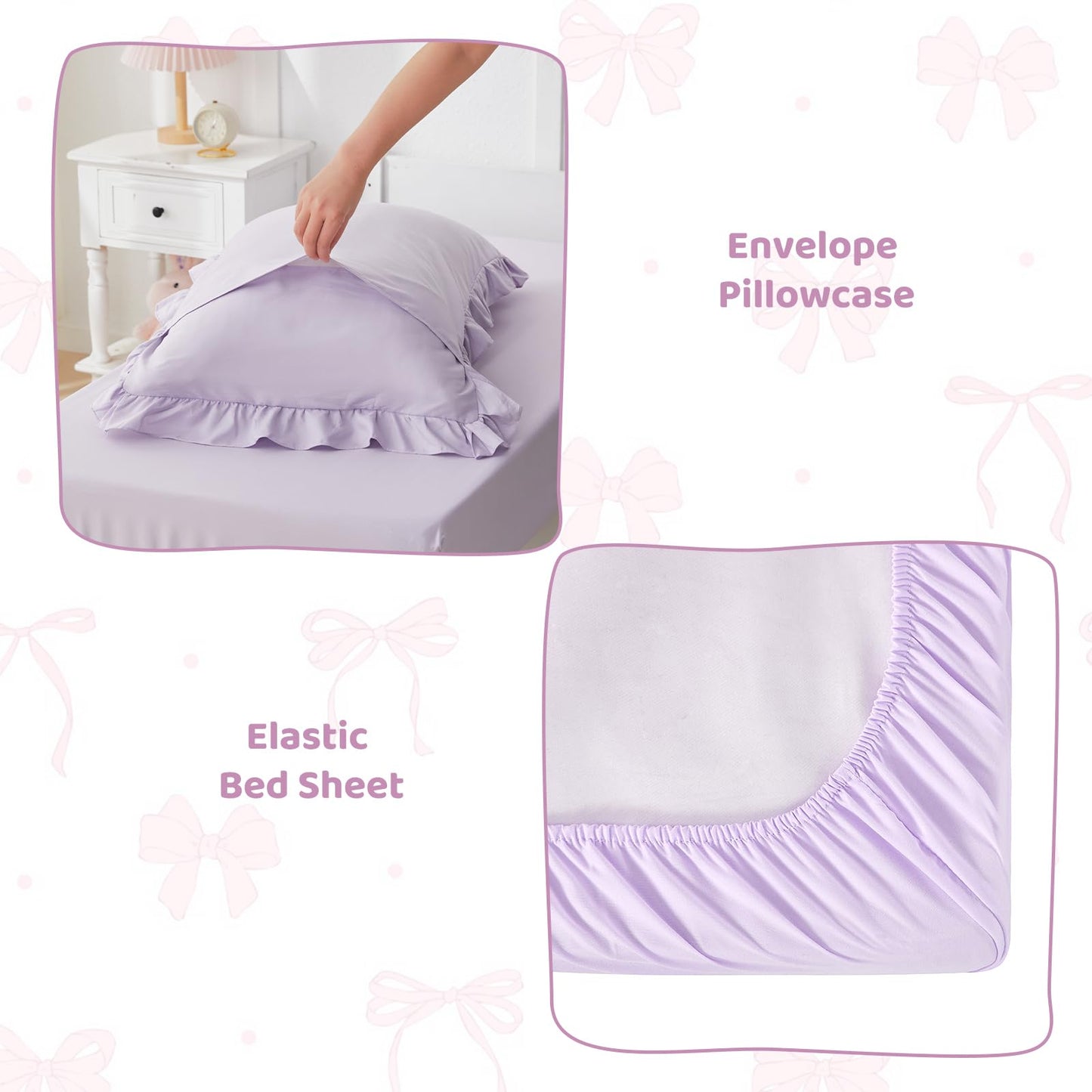 Wowelife Princess Toddler Bedding Set for Girls, 4 Piece Ruffles Jacquard Embroidery Toddler Bed Sheets with Boho Toddler Comforter, Fitted Sheet, Flat Sheet and Pillowcase, Purple