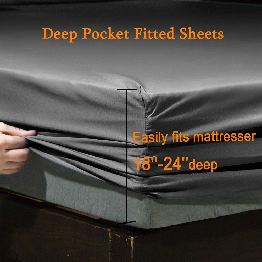 SONORO KATE Bed Sheet Set Super Soft Microfiber 1800 Series Luxury Egyptian Sheets Fit 18-24 Inch Deep Pocket Mattress Wrinkle-6 Piece (Dark Grey, Queen)
