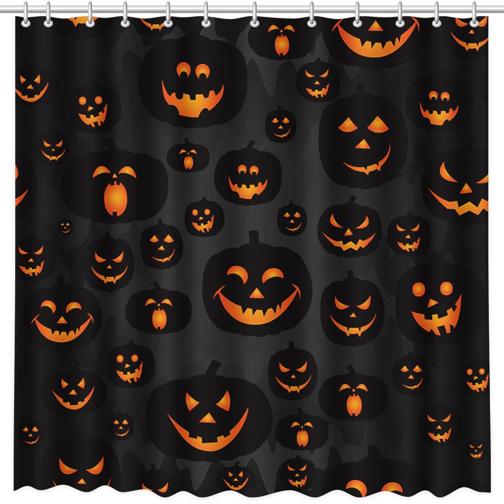MEHOFOND Halloween Pumpkin Shower Curtain Evil Pumpkin Shower Curtain Black Fall Shower Curtains for Bathroom Decor Washable Durable Fabric Shower Curtains 72x72 inch