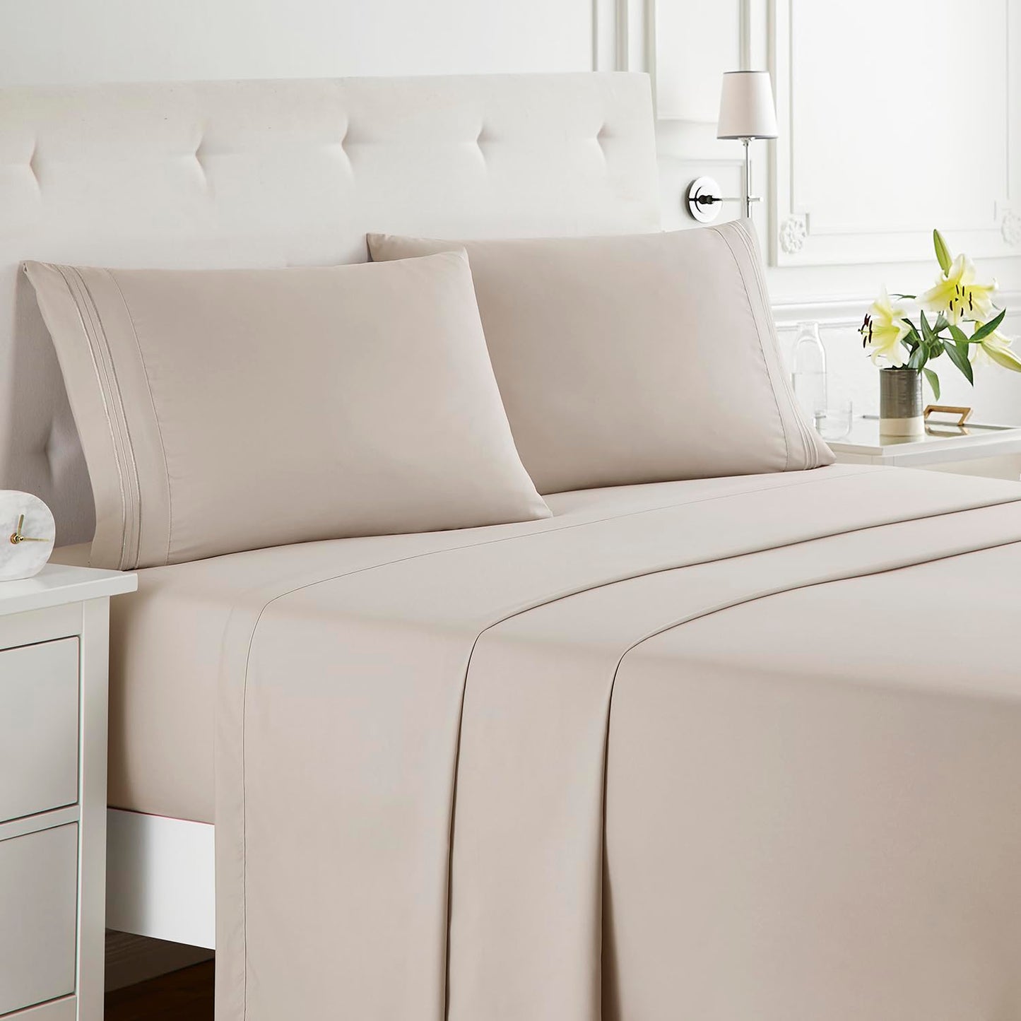 Clara Clark Bed Sheets, Premier 1800 Series Bed Sheet Set, Deep Pocket, Wrinkle, Fade, Stain Resistant, Luxury Soft Bedding Sheets & Pillowcases, Full, Linen