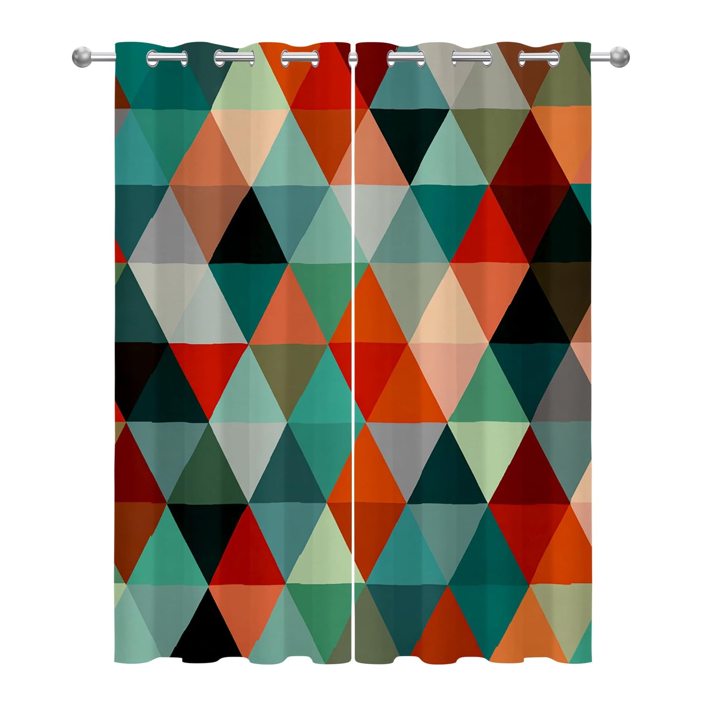 Solvivae Mid Century Blackout Curtains for Bedroom Living Room, Colorful Retro Geometric Patterned Window Treatments, Room Darkening Thermal Insulated Grommet Drapes, 45 Inch Curtains 2 Panel Set