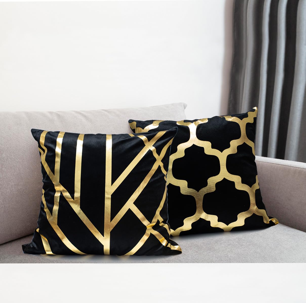 4Pcs Home Decorative Pillow Covers, Gold Foil Throw Pillow Geometric Square Cushion Covers Decor 18x18 inch Living Room Home Room Decor for Car Bed Couch (Black White and Gold)