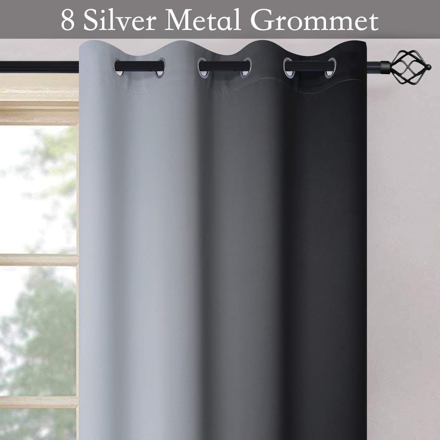 SimpleHome Ombre Room Darkening Curtains for Bedroom, Gradient Black to Grey White Light Blocking Thermal Insulated Grommet Window Curtain/Drapes for Living Room,2 Panels, 52x84 inches Length