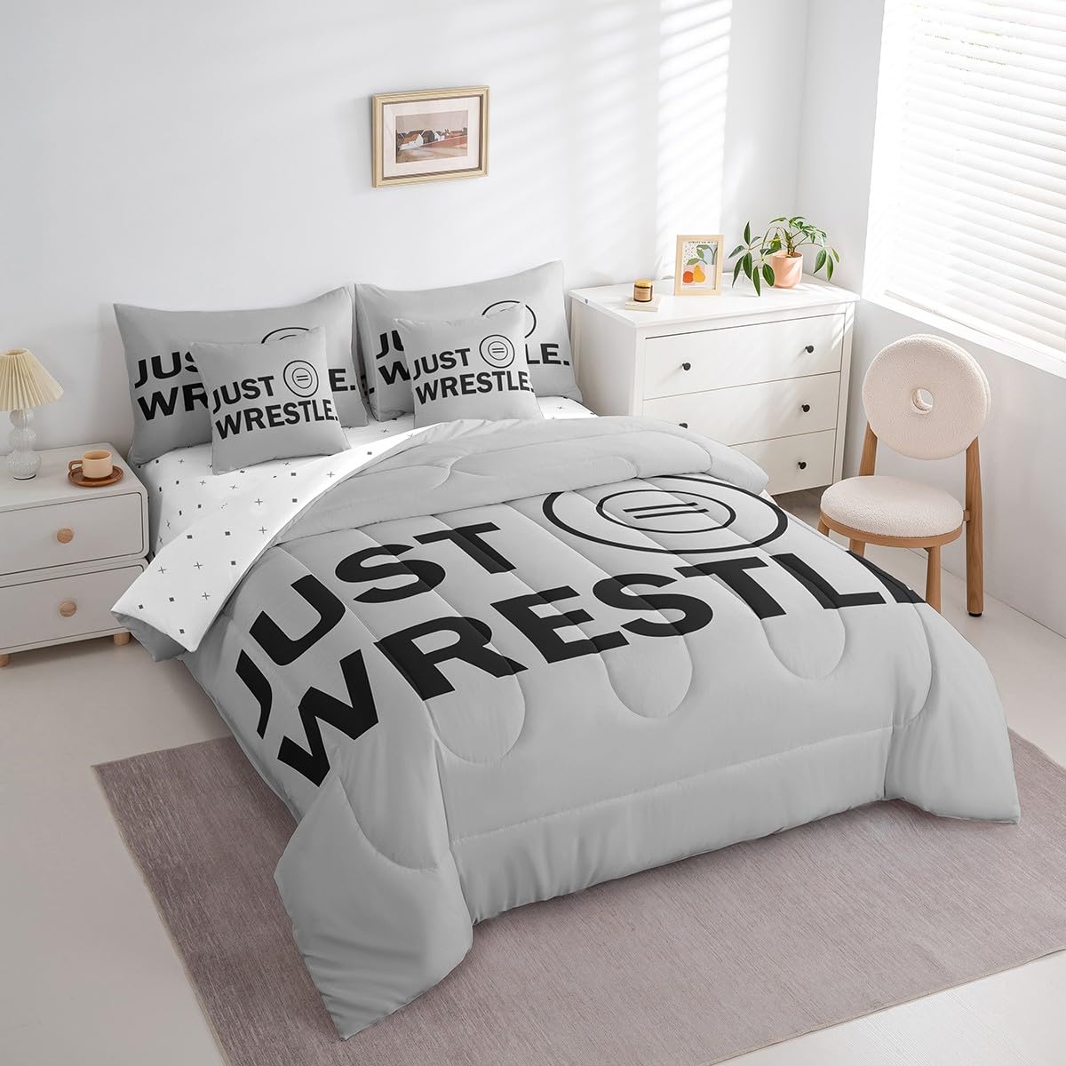 Feelyou Wrestle Bedding Set Twin Wrestling Comforter Set 7 Piece for Kids Women Men Soft Sports Bedding Twin Comforter Set Soft Quilt Wrestle Boys Bed Set with Sheets, Pillowcases, Pillow Covers Boys
