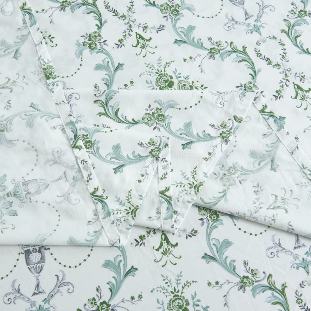DAUAOTO 100% Cotton Bedding Printed Sheets Set for Full Size Bed Up to 14" Deep Mattress, Botanical Vines Pattern Bedlinen Sets, Green