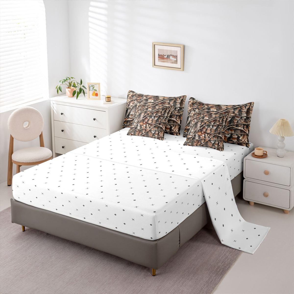 Feelyou Tree Branches Queen Comforter Set with Sheets for Kids Boys Girls Tree Leaf 7 Pieces Bedding Set Botanical Bed in a Bag Nature Theme Room Decor Soft Microfiber