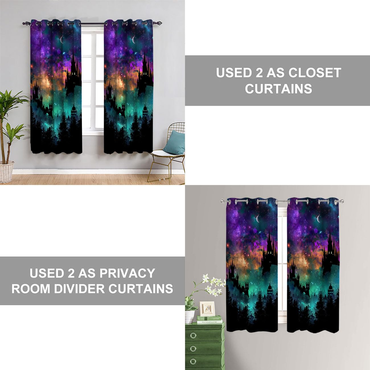 Chaohuan Starry Night Sky Doorway Curtain, Fantasy Castles Magic Enchanted Forest Closet Door Cover Curtain for Kids Boys Girls Teens Bedroom Living Room 1 Panel 34" W X 80" L