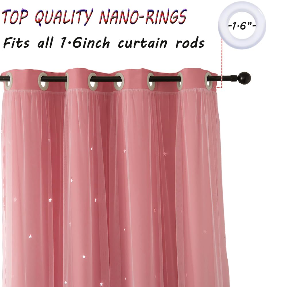 Cute Star Blackout Curtains for Girls Bedroom, Princess Curtains, W40X L63