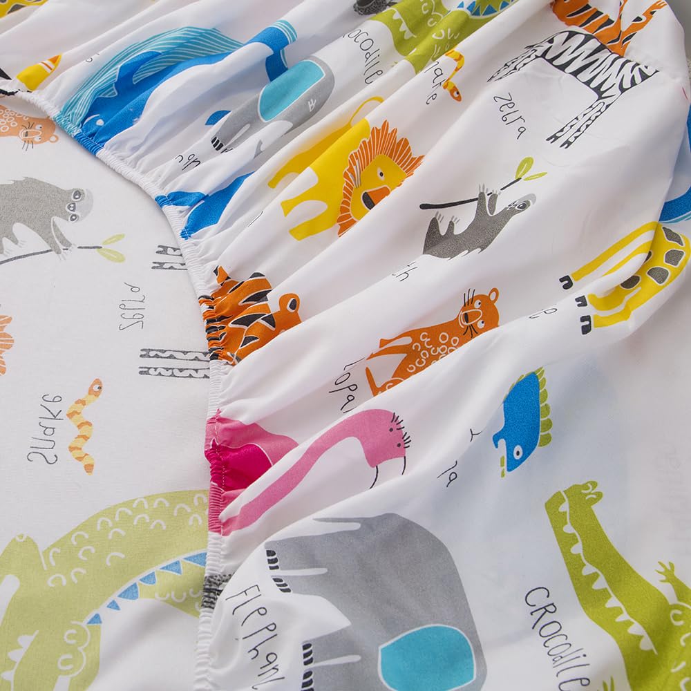 KWLOVER 2PC Soft Bed Fitted Sheet and Pillowcases Set,Animals Printed Bed Sheets for Kids Boys Girls Twin Size Bed (Colorful Animals, Twin)