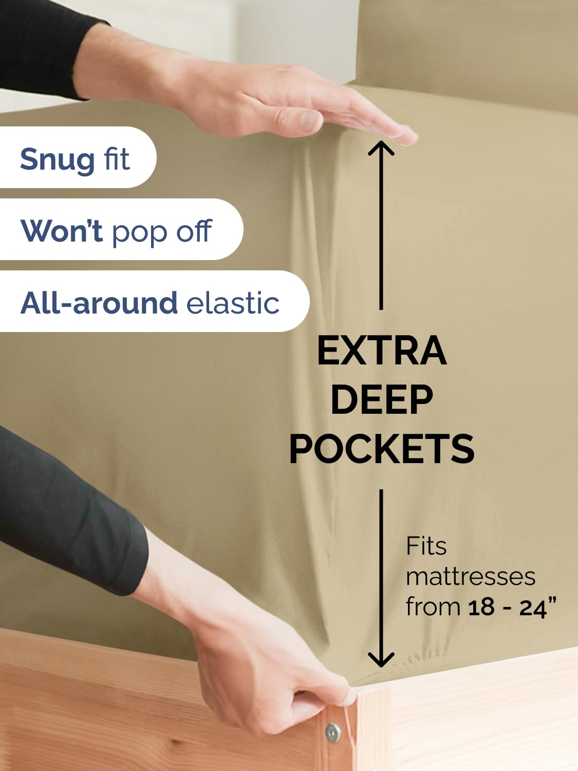 Extra Deep King Sheet Set - 6 Piece Breathable and Cooling Sheets - Hotel Luxury Bedding for Women, Men, Kids & Teens - Easy & Secure Fit - Soft, Wrinkle Free and Comfy - Extra Deep Pockets - Beige