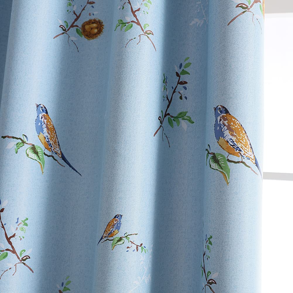 SUOUO Double Sided Patterned Birds Blackout Curtains 84 Inch 2 Panels Rustic Farmhouse Vintage Country Window Drapes for Bedroom Living Room Blue and Khaki