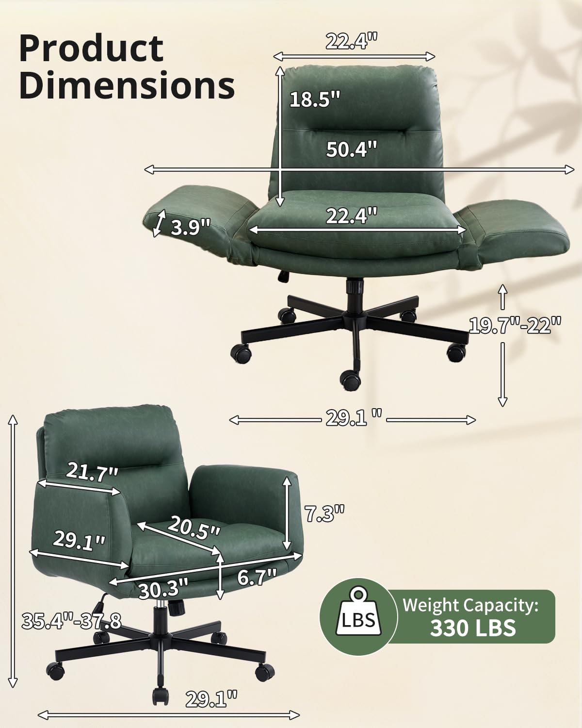 Karl home Criss Cross Desk Chair Vanity, Green