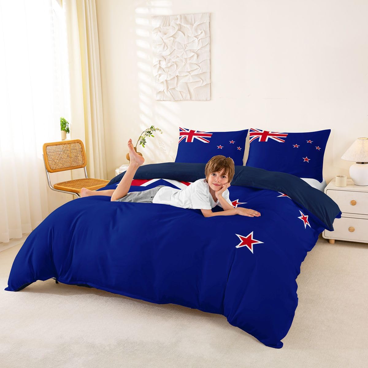 Feelyou New Zealand Flag Duvet Cover Full Size Boys Girls New Zealander Bedding Set Breathable Soft World Countries Comforter Cover 3Pcs International Flag Bedroom Decor Soccer Sports Game