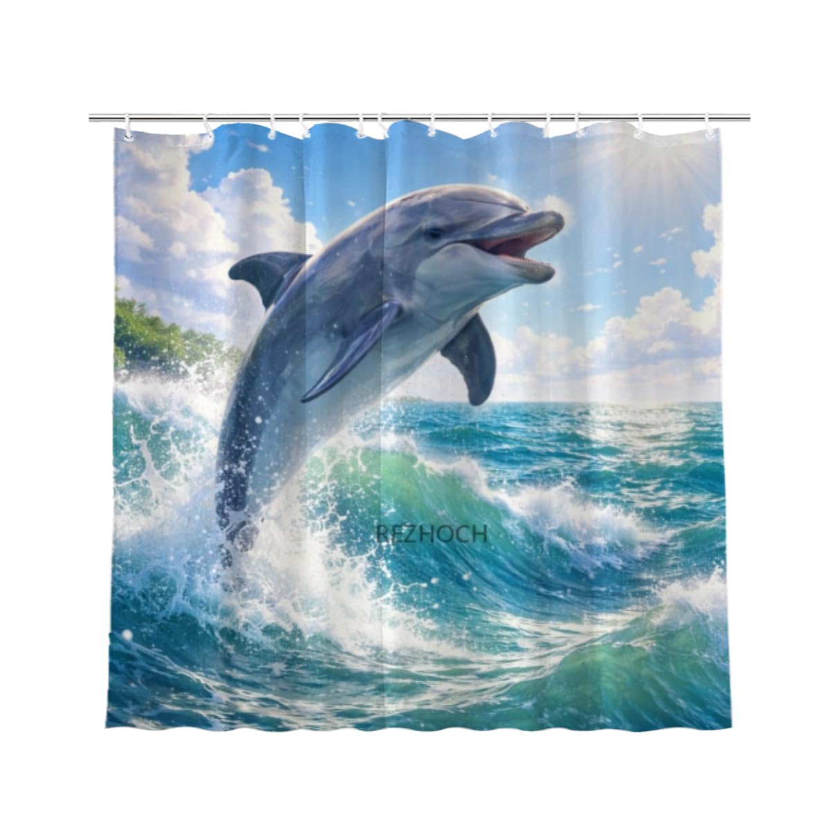 REZHOCH Funny Dolphin Shower Curtain 72x72 Inch,Cute Animal Flowers Lovely Spring Garden Home Farmhouse Bathroom Decor,Forest Floral Fabric Waterproof Bath Set with 12 Hooks