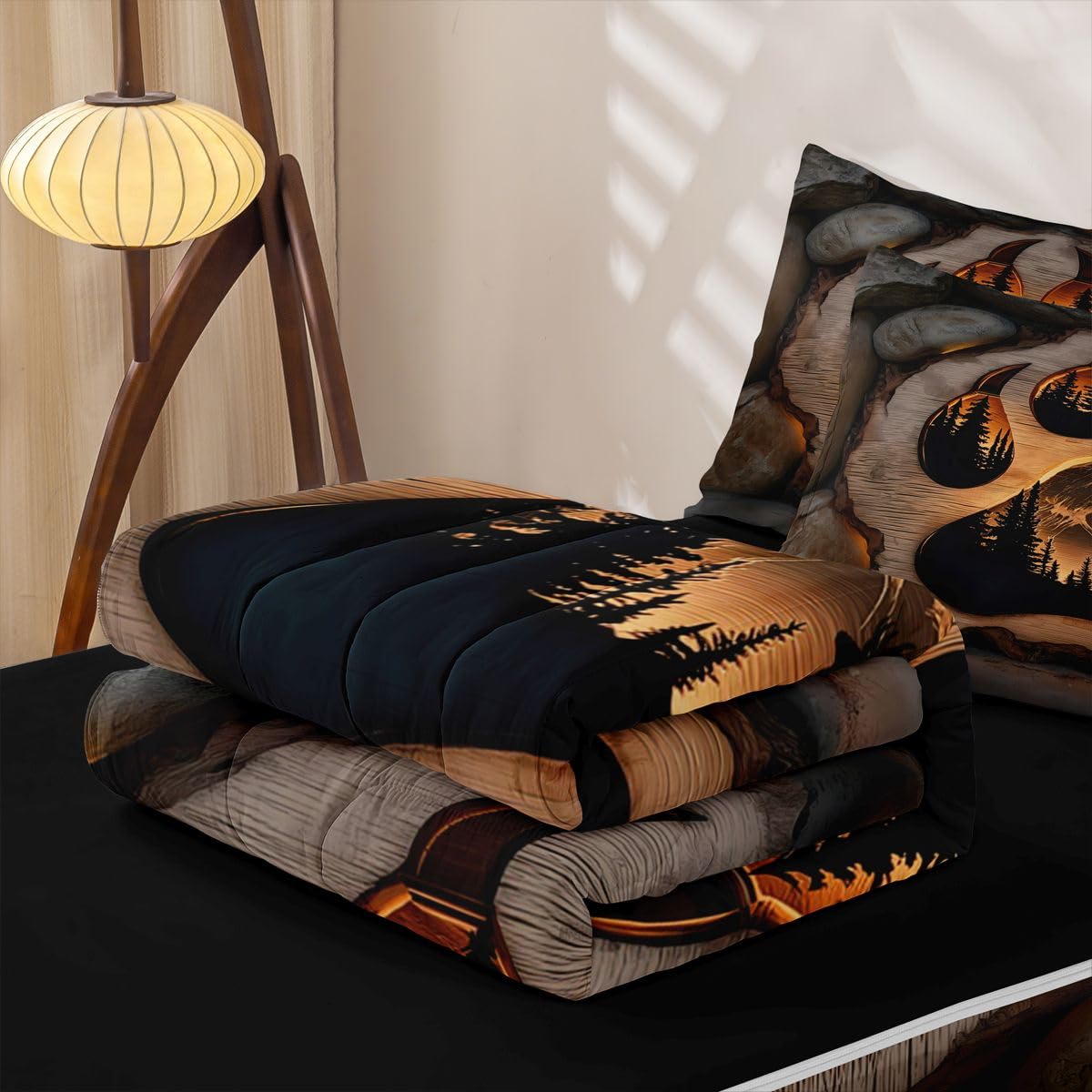 Feelyou Bear Comforter Set Twin Size Zipper Bedding Set for Girls Boys Rustic Cabin Country Comforter with Fitted Sheet, Pillowcases Wild Animal Zipper Bedding Soft Breathable Bed in a Bag