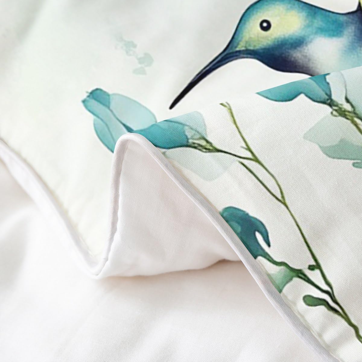 Erosebridal Turquoise Hummingbird Full Bedding Set, Abstract Grass Green Leaf 100% Cotton Duvet Cover for Kids Adults, Boho Mint Green Comforter Cover, Watercolor Botanical Aesthetic Bedclothes