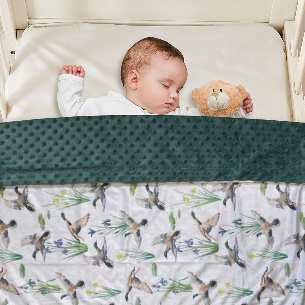 Baby Blanket for Boys Girls Super Soft Double Layer Minky with Dotted Backing Cute Cow Crib Receiving Blanket Bed Throws for Newborns Nursery Stroller Toddler 30 x 40 Inch (Mallard)