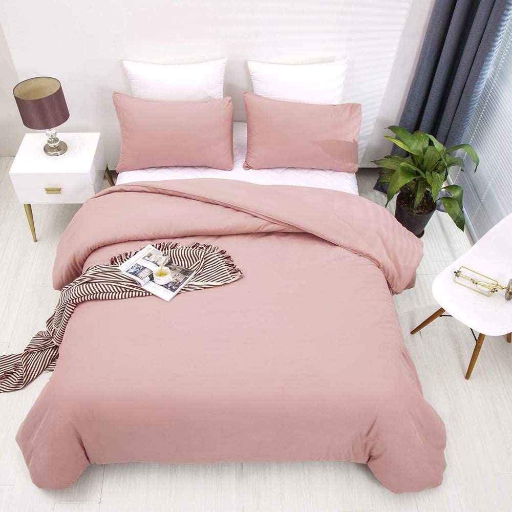 KAREVER Blush Pink Comforter Set Women Full Size Bedding Quilt Set Girls 3 PCs Bed Set Durable Breathable Blanket