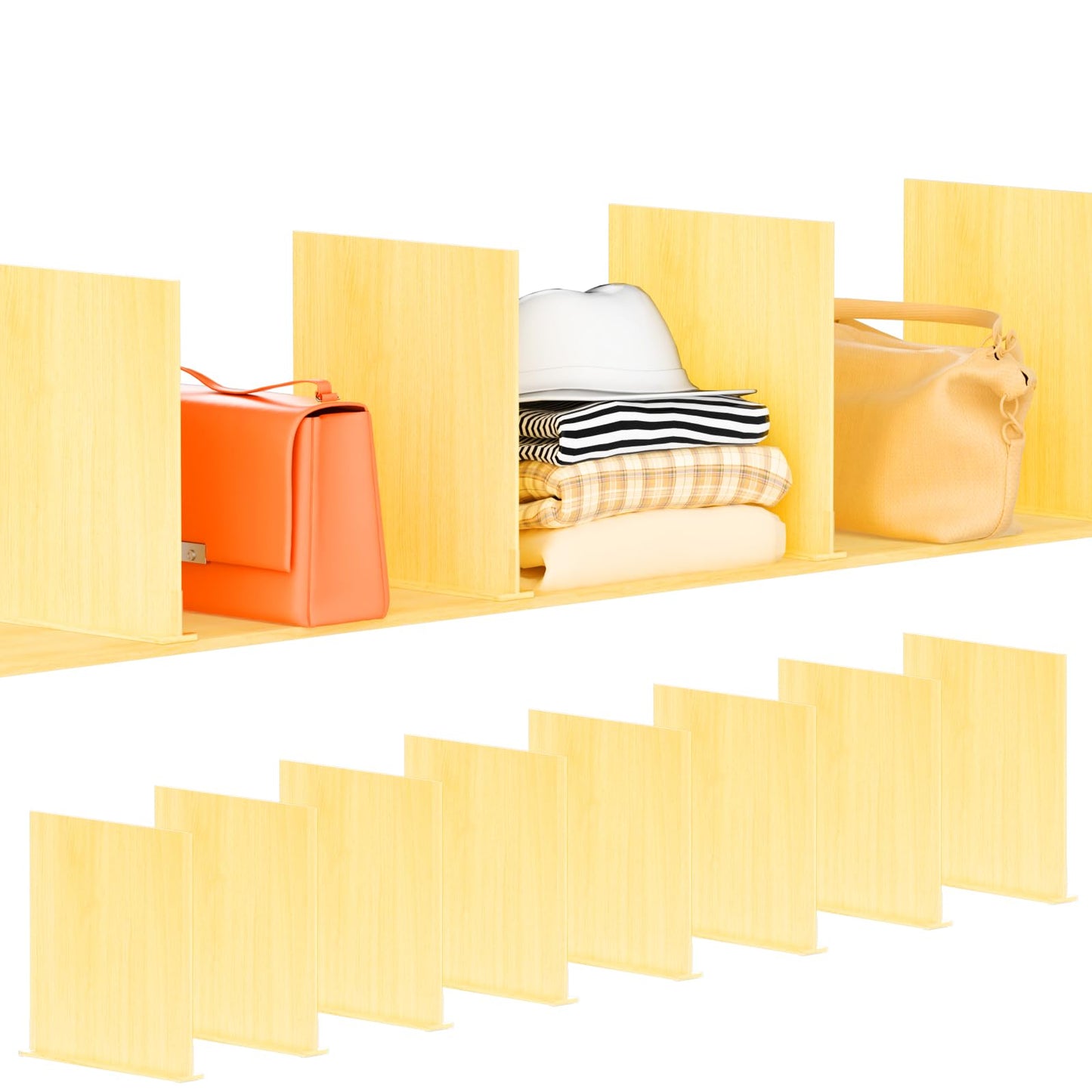 Evjocoh 8 Pcs 12 Inches (Extra High) Wooden Shelf Dividers Adjustable Purse Bag Clothes Organizer for Closet Shelf and Countertop (8, 11 * 12 inches)