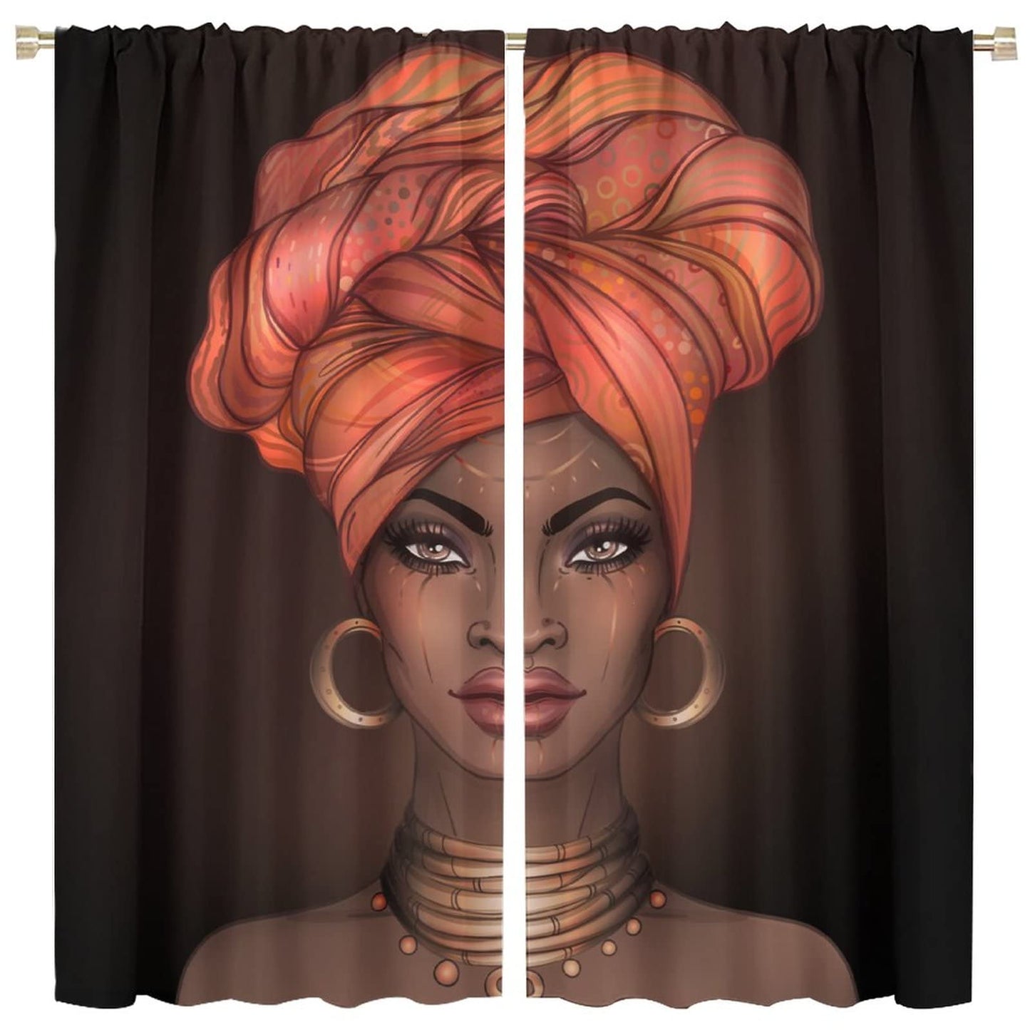 Beautiful African Woman Curtain Ethnic Tribe Black Girl Room Decor for Living Room Dining Children's Room Bedroom Blackout Rod Pocket Printed Window Drapes 42x45in