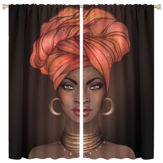 Beautiful African Woman Curtain Ethnic Tribe Black Girl Room Decor for Living Room Dining Children's Room Bedroom Blackout Rod Pocket Printed Window Drapes 42x45in