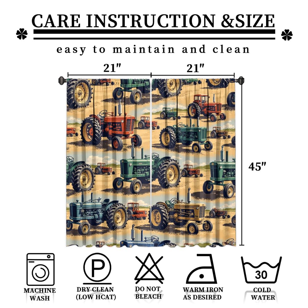 KuracleGH Cartoon Western Farmhouse Tractor Blackout Curtains-Rustic 70s Colorful Truck Rod Pocket Back Tab Drapes,Farm Harvester Tractor Thermal Insulated Light Blocking Curtain,2pc,Each 21“W x 45”L