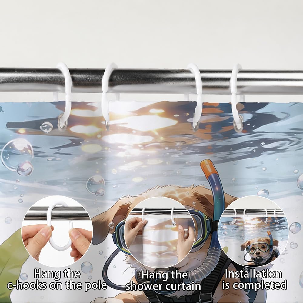 Shower Curtain Cute Swimming Dog Shower Curtains Easy Hook Waterproof Bathroom Window Curtains Quick Dry Machine Washable Curtain Easy Clean One Piece Bathroom Decor 71×71 Inch