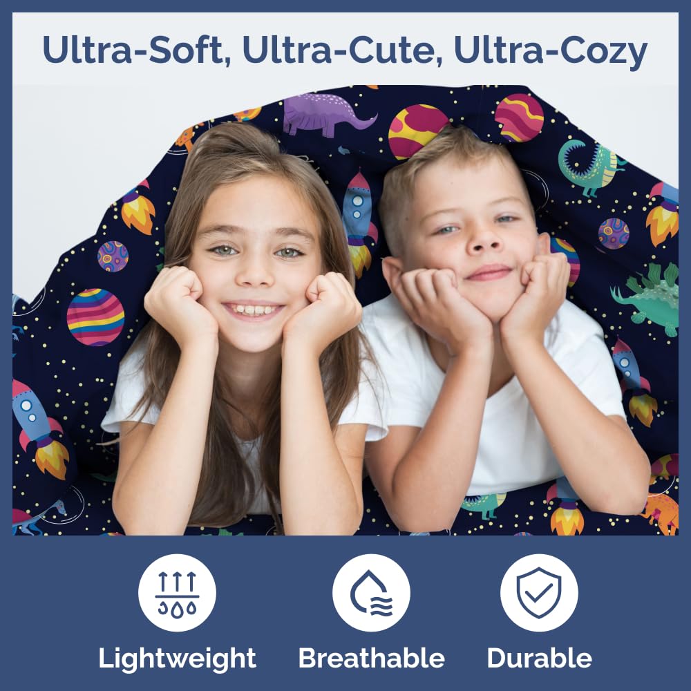 Kids Twin Size Bed Sheet Set - 3 Piece Kids Loft Bed Sheets - Space Dinosaur Themed Bedding - Soft, Cute - Breathable and Machine Washable - Colorful Dino Bed Set for Boys, Girls, Teens and Toddlers