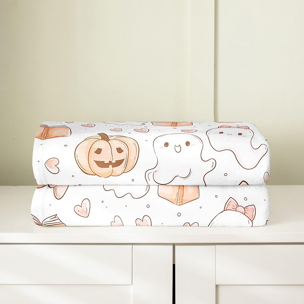 Feelyou Ghost Flannel Blanket Plush Fuzzy Halloween Themed Fleece Throw Blanket for Boys Girls Trick or Treat Plush Lightweight Sofa Throw Spooky Pumpkin 40"x50" for Bed Couch Chair Living Room