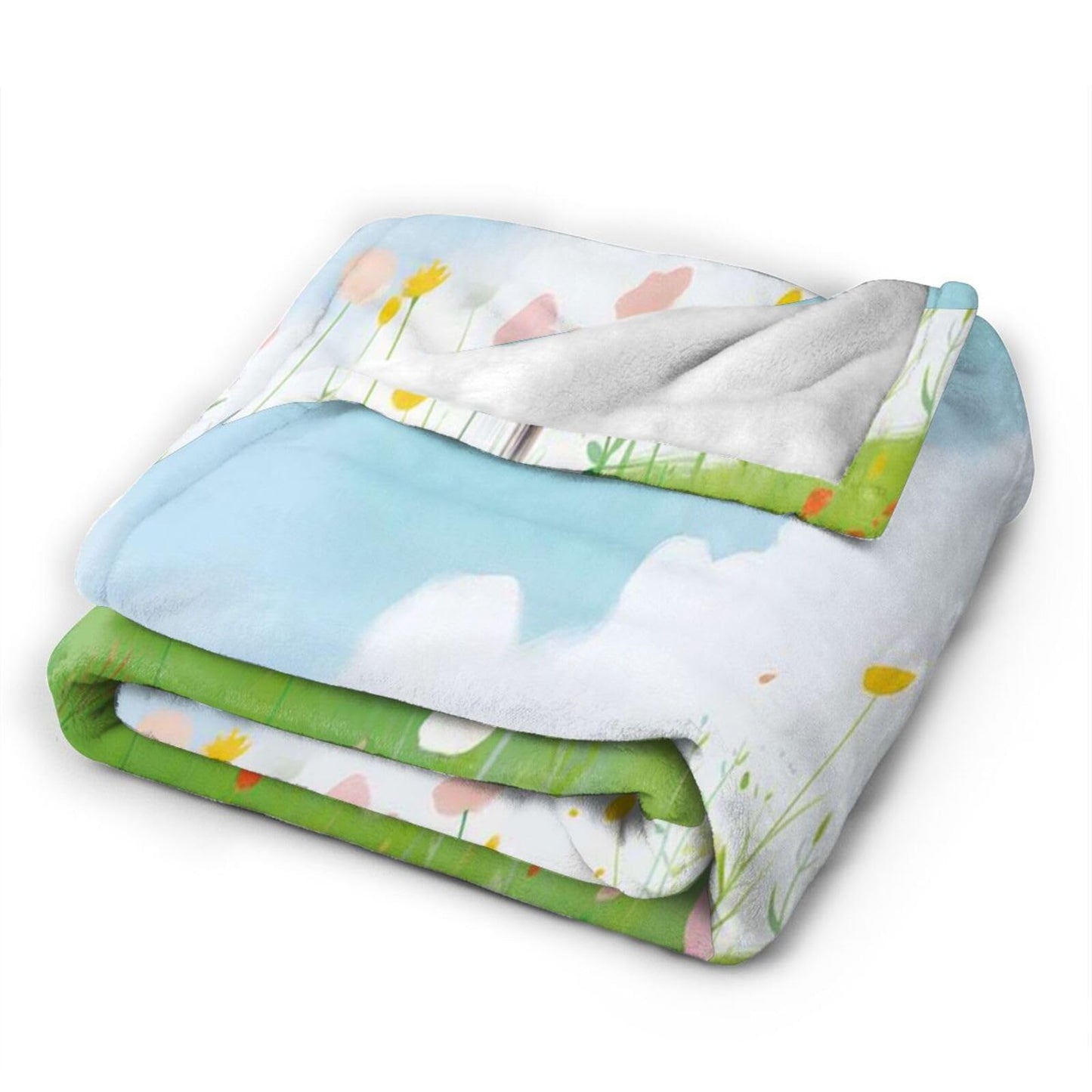 Blue Sky Grassland Flowers Throw Blanket for Couch Soft Blanket for Bed Bed Sofa Decor for Living Room Bedroom 60"X50"
