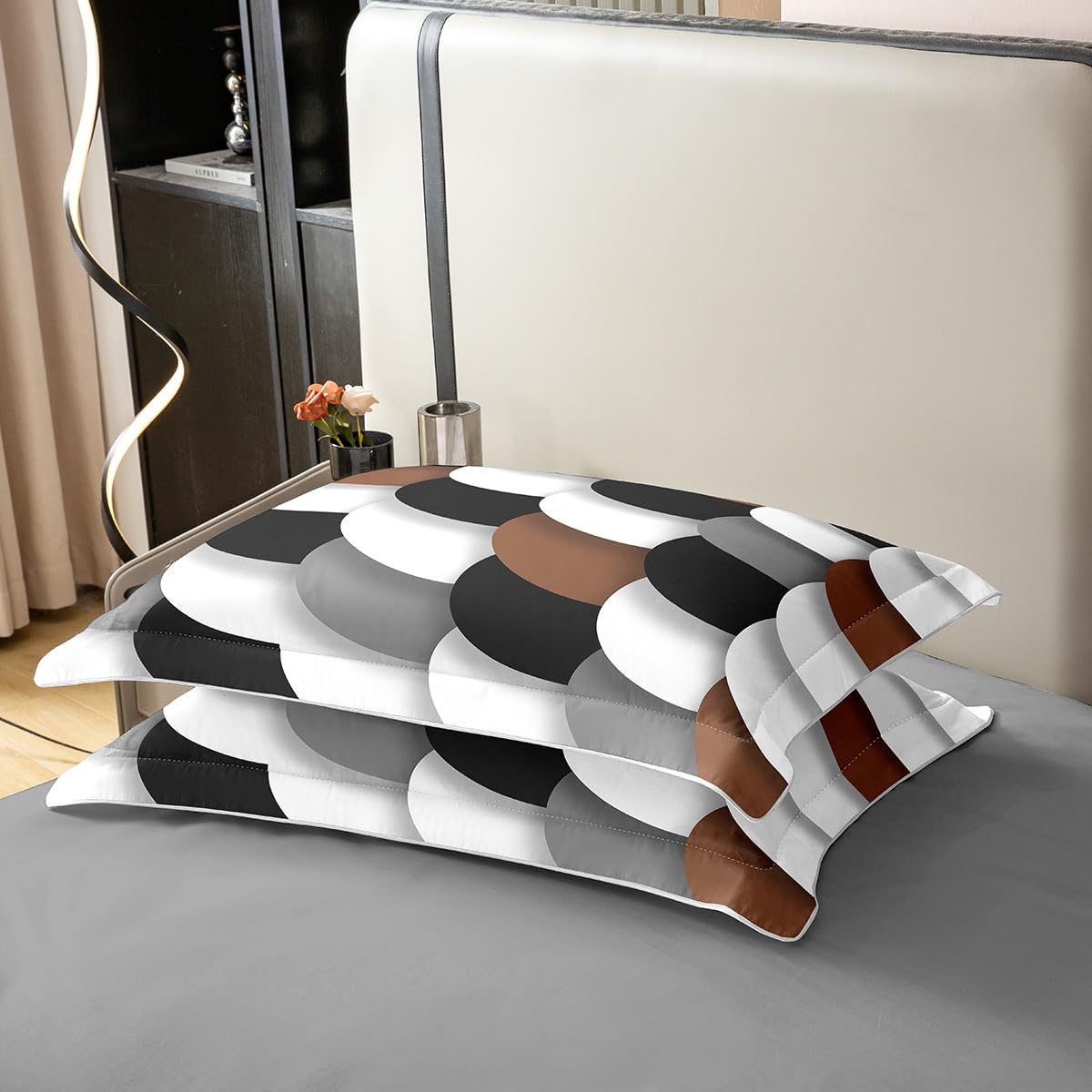 jejeloiu Brown Black White Geometric Bedding Set Queen Size Kids Abstract Art Duvet Cover 100% Cotton for Boys Girls Abstract Comforter Cover Soft（No Comforter）