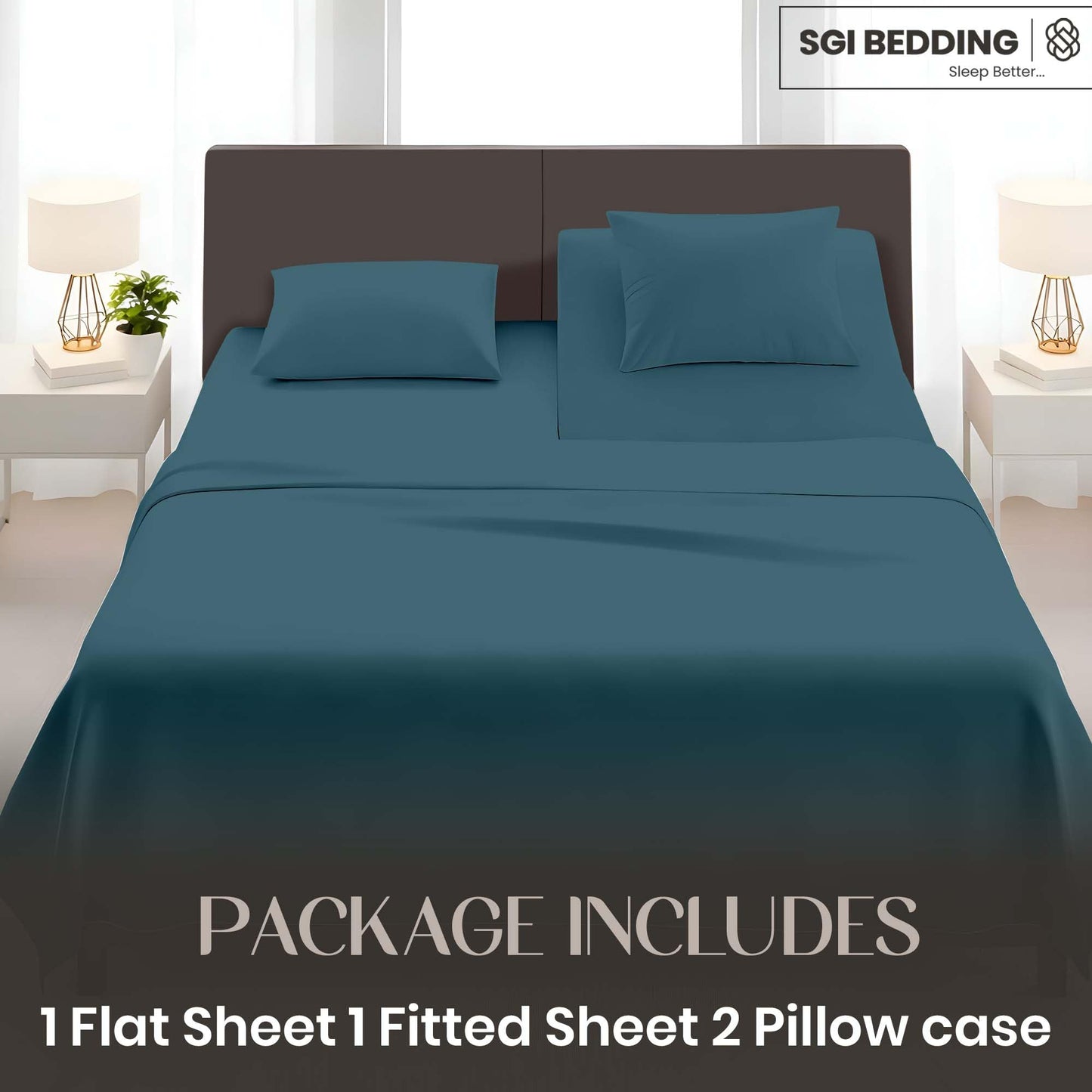 SGI bedding Adjustable Split Head Flex Top King 32" Microfiber Sheet Set – Ultra Soft, Cooling & Deep Pocket 15” Fitted, 4-Piece Breathable & Durable Bedding Set for Split King Beds -Teal