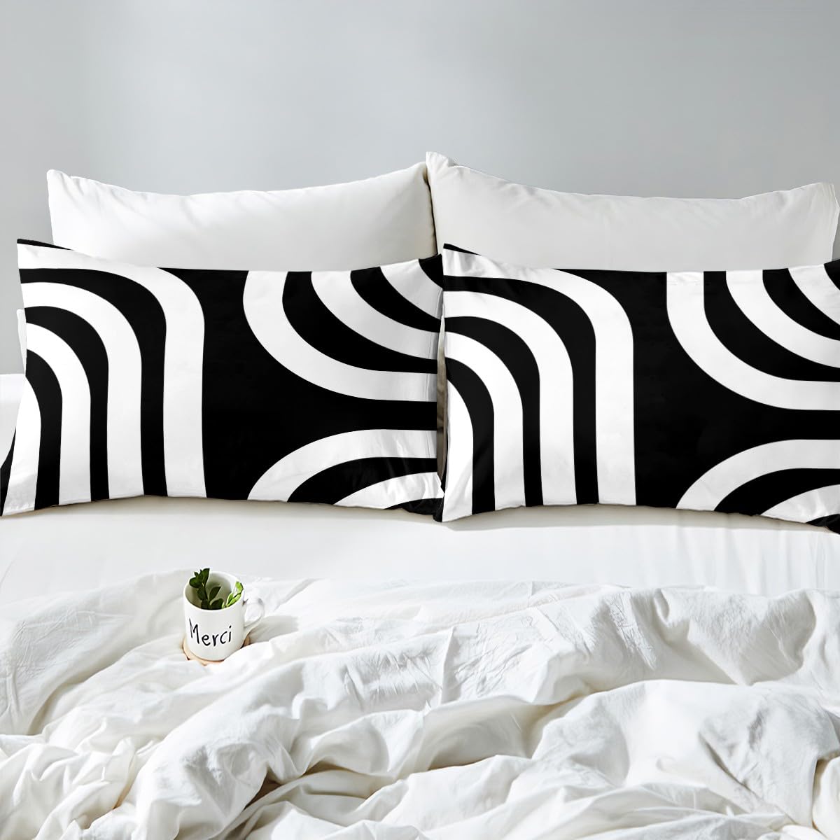 jejeloiu Black White Geometric Duvet Cover Kids Geometric Bedding Set King Size Abstract Art Comforter Cover for Women Men Room Decor Soft Microfiber Modern with 2 Pillow Case,No Comforter