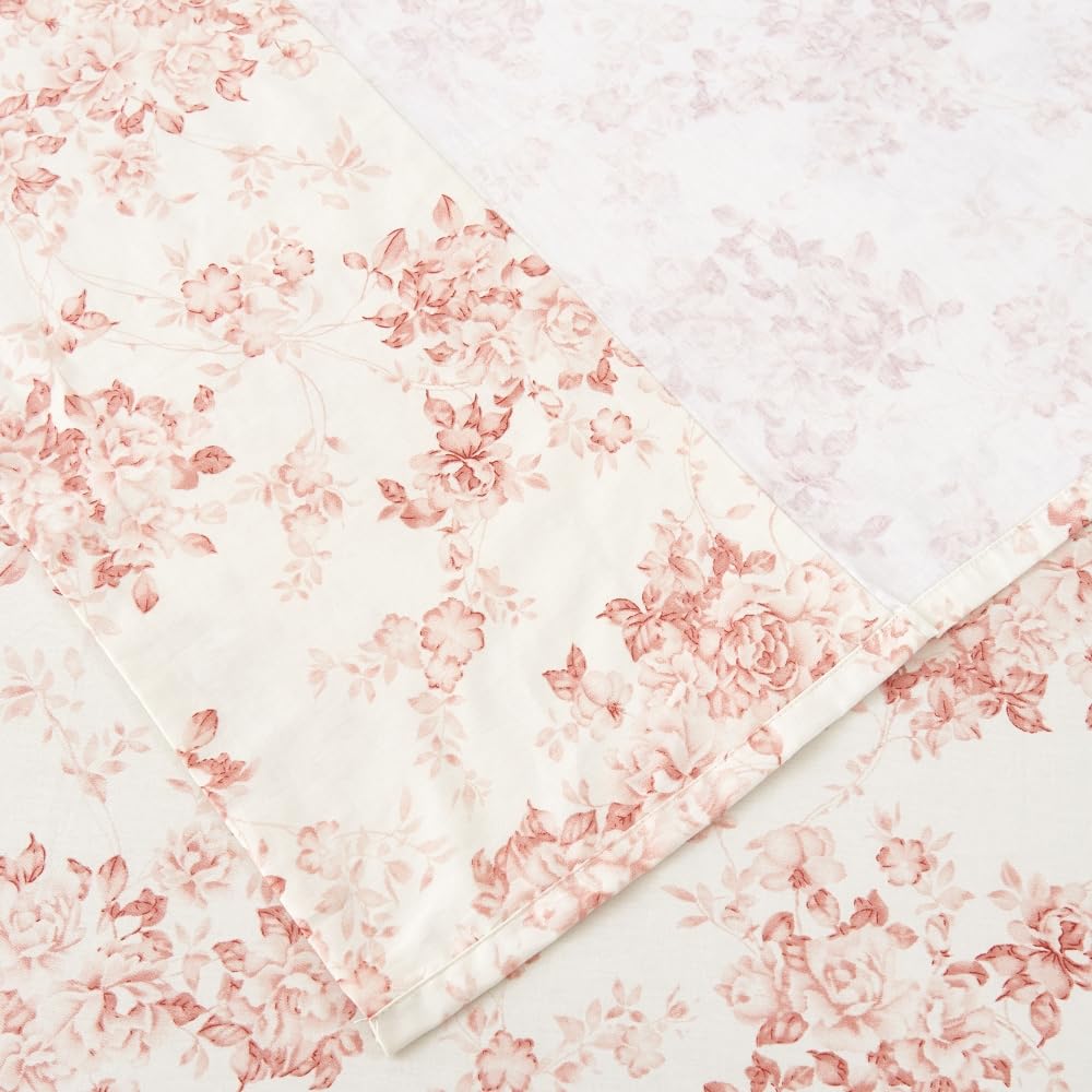 DAUAOTO 100% Cotton Bedding Printed Sheets Set for Full Size Bed Up to 14" Deep Mattress, Toile Rose Floral Pattern Bedlinen Sets, Pale Red