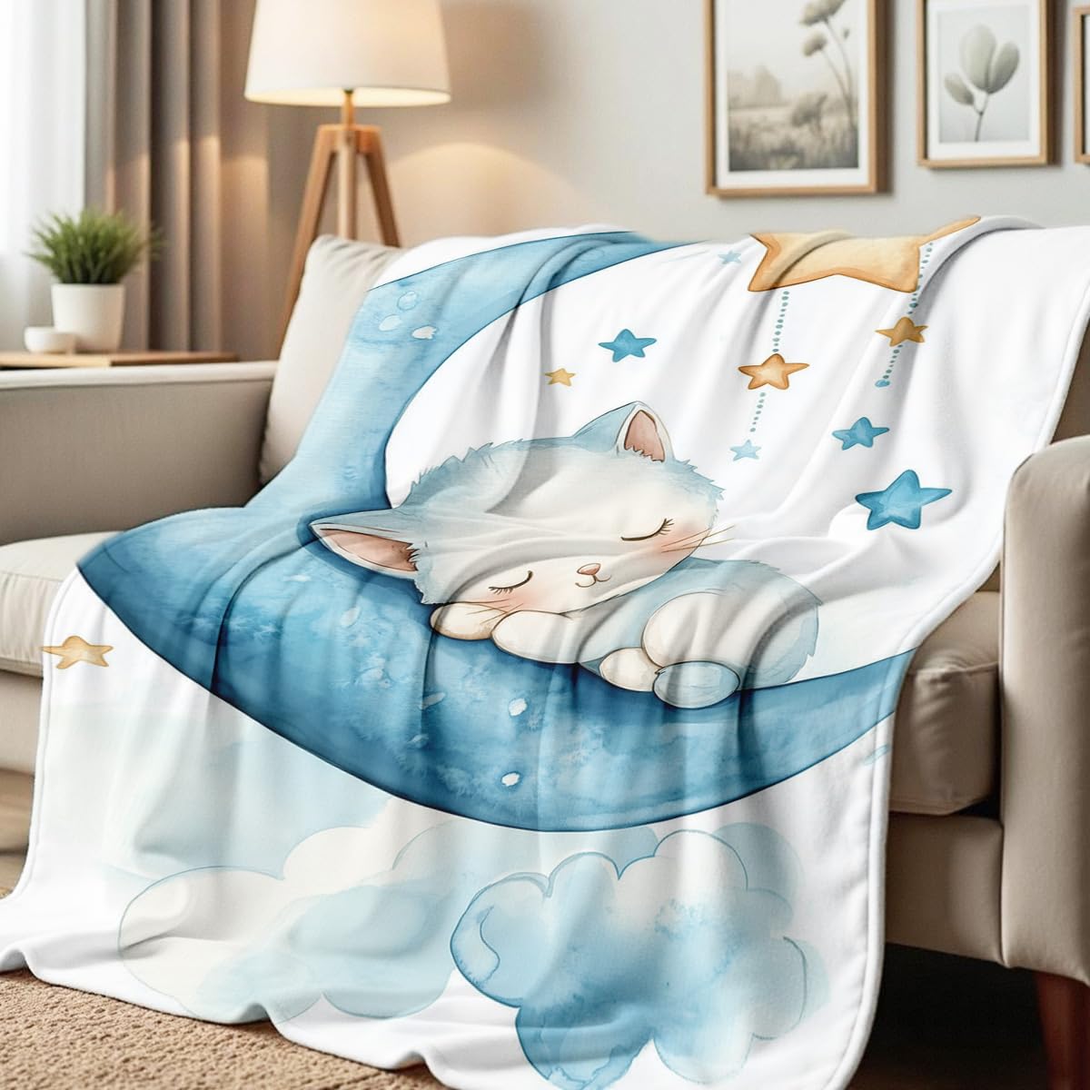 HUNXIAOJ Cat Print Throw Blanket Soft Bed Couch Throw Kitten Flannel Blanket Cozy Bedding Gifts for Cat Lovers (49"x59")